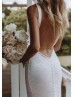 V Neck Ivory Lace Open Back Sexy Modern Wedding Dress